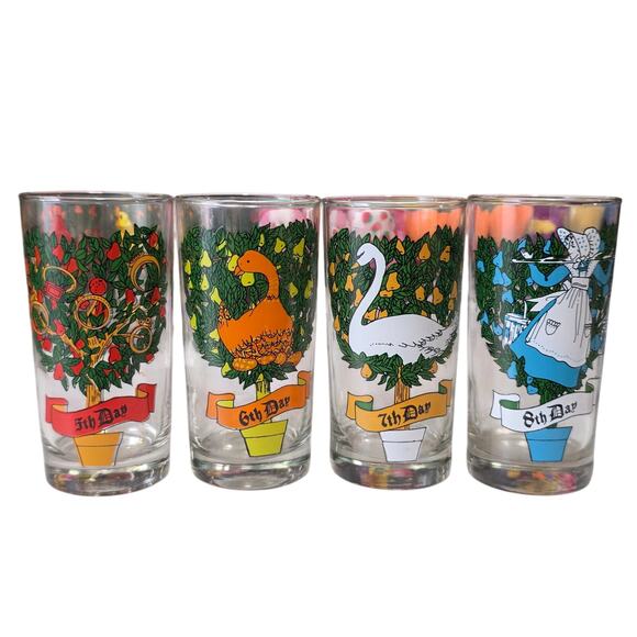 Vintage Twelve Days of Christmas Glasses Complete Set of 12 Libbey Holiday - Picture 2 of 4